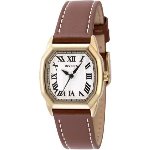 Invicta Wildflower Quartz Silver Dial Ladies Watch 48962 - Dial: Silver-tone, Band: Brown, Bezel: Gold-tone