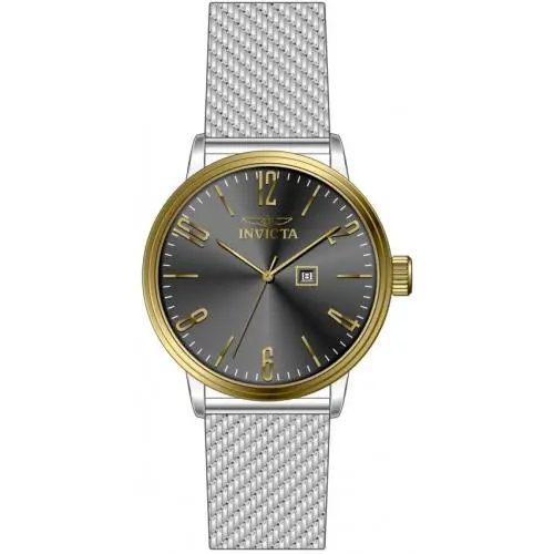 Invicta Specialty Quartz Charcoal Dial Men`s Watch 48938 - Dial: Charcoal, Band: Silver-tone, Bezel: Silver-tone and Gold