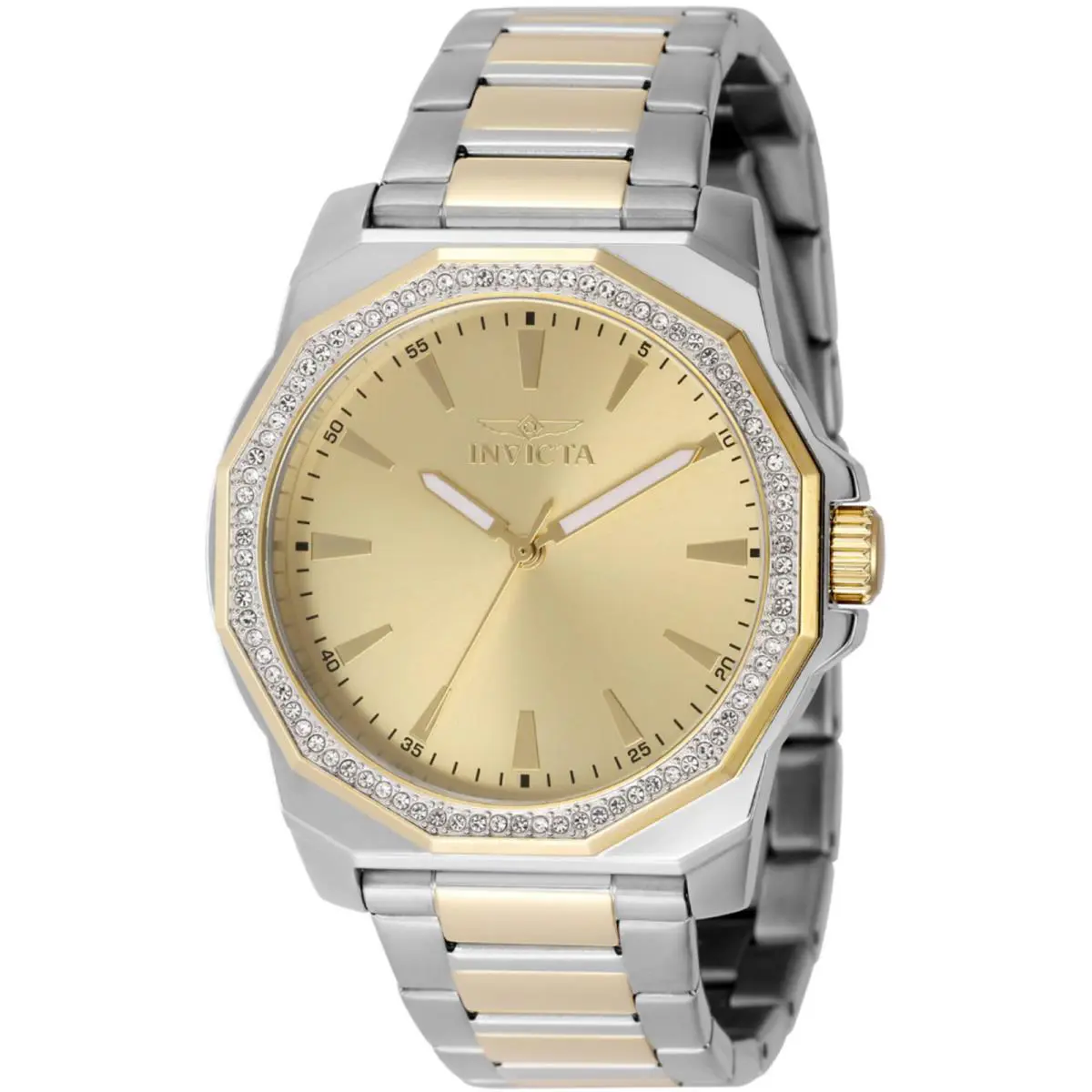 Invicta Men`s Watch Speedway Quartz Crystal Bezel Gold Tone Dial Bracelet 49106