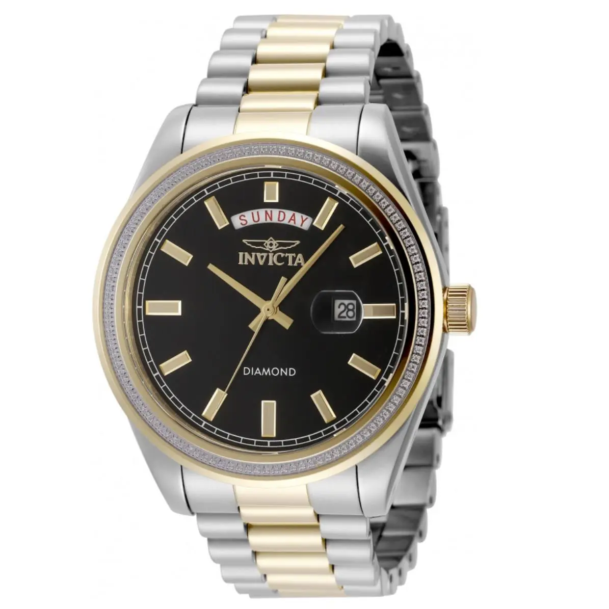 Invicta Elite Diamond 0.41 Carat Diamond Men`s 44mm Two-tone Gold Watch 48761 - Dial: Black, Gold, Band: Gold, Silver, Yellow, Bezel: Gold, White, Yellow
