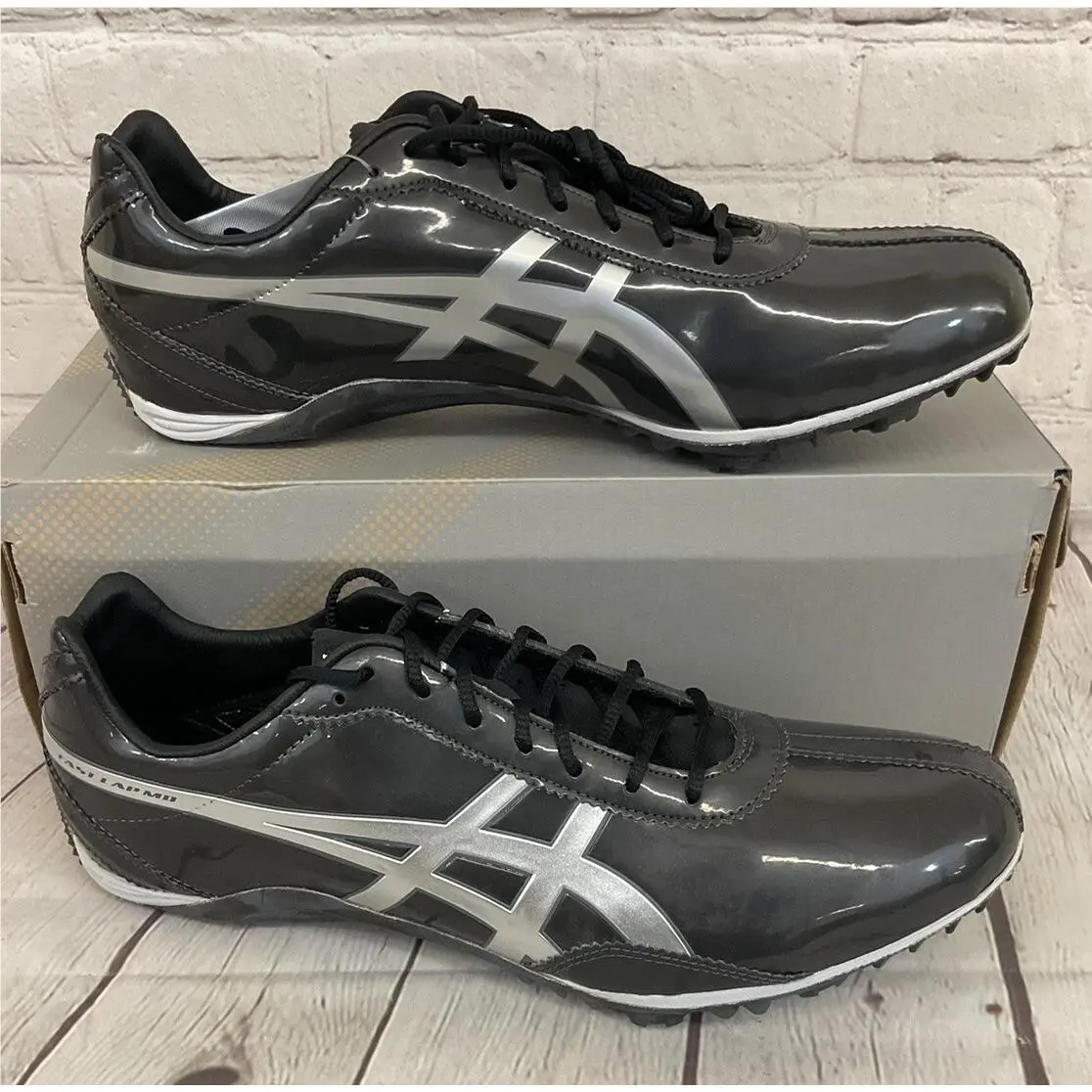 Asics Men`s Fast Lap MD Spiked Sprint Cleats Black Silver 11 Upc 885681805058