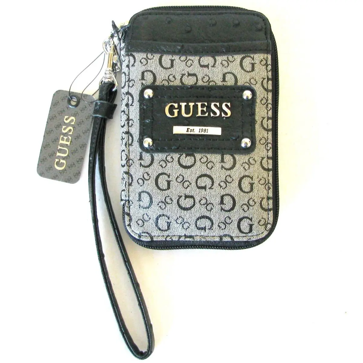 Guess Proposal Brown Black G Pvc Zip Around Wristlet Wallet Clutch Case