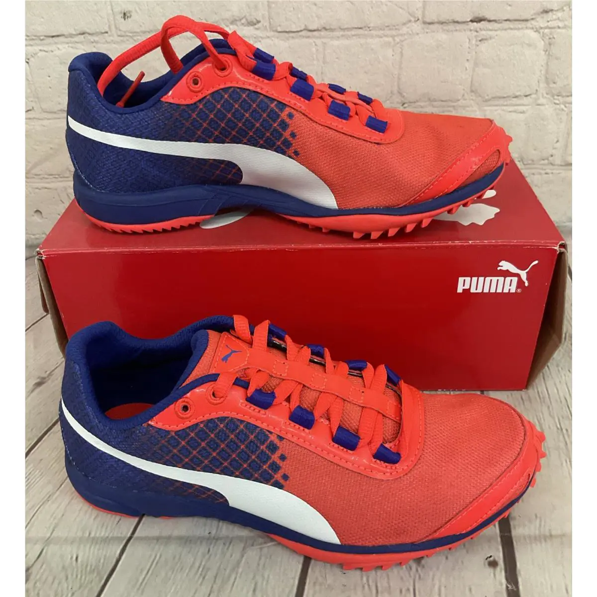 Puma 189069 01 Evospeed Haraka v3 Women`s Running Spike Cleats Red Blue US 12