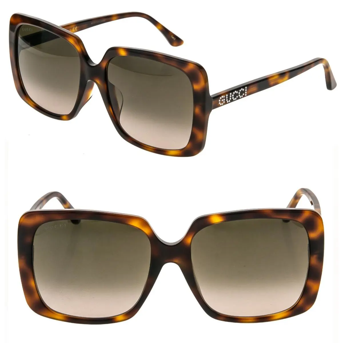 Gucci 0728 Brown Crystal Stud Logo Oversized Sunglasses GG0728S 002