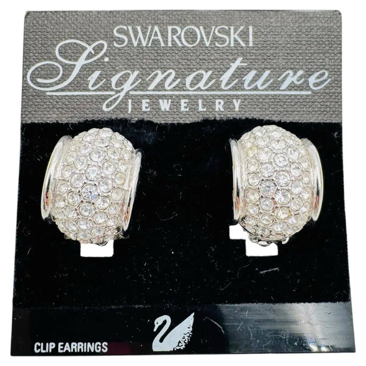 Swarovski Half Hoop Pave Clear Crystals Clip On Earrings Vintage