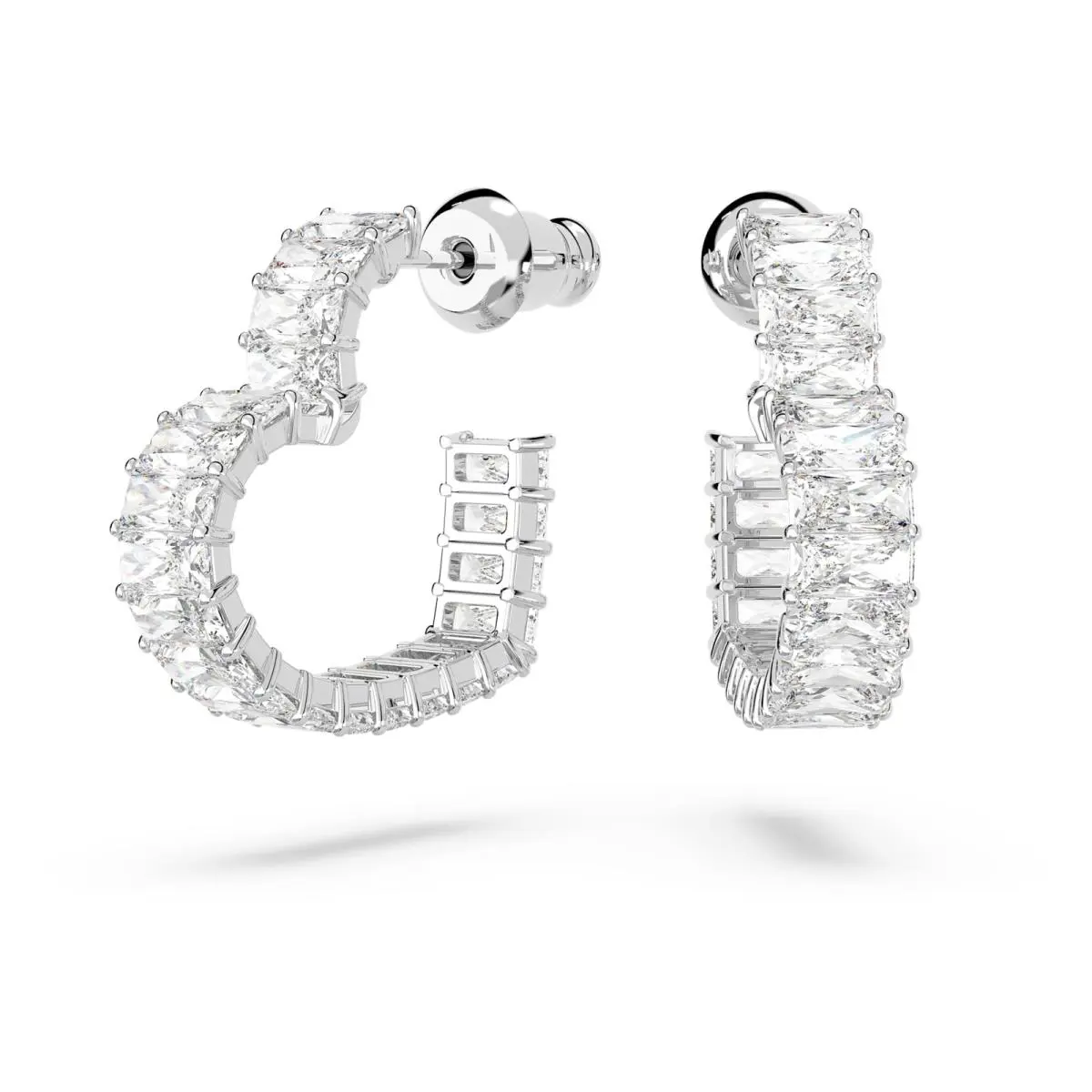 Swarovski Matrix Hoop Earrings Baguette Cut Heart Small White Rhodium Plated