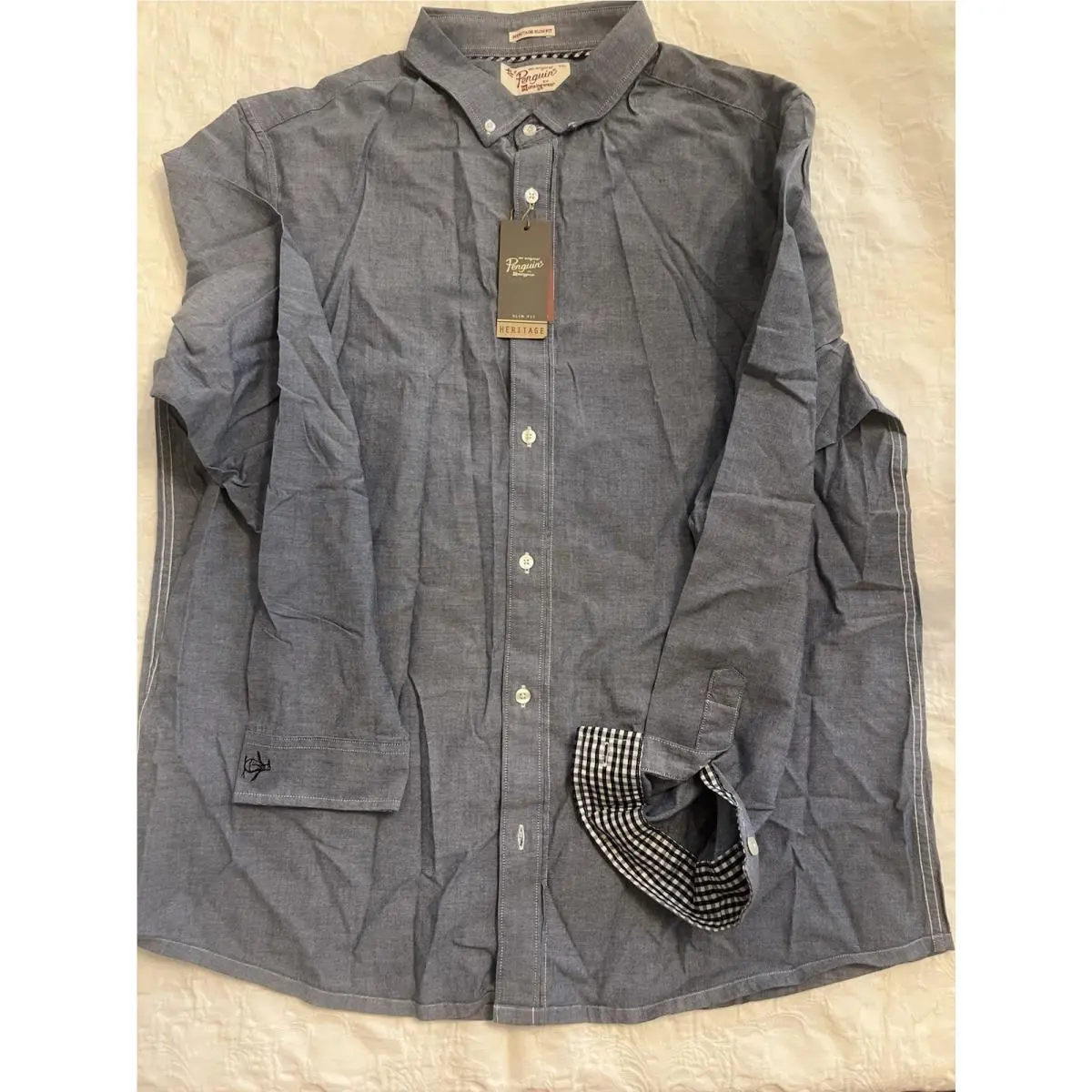 L/s Basic Oxford W/ Gingham Trim Estate Blue Xxl by Original Penguin