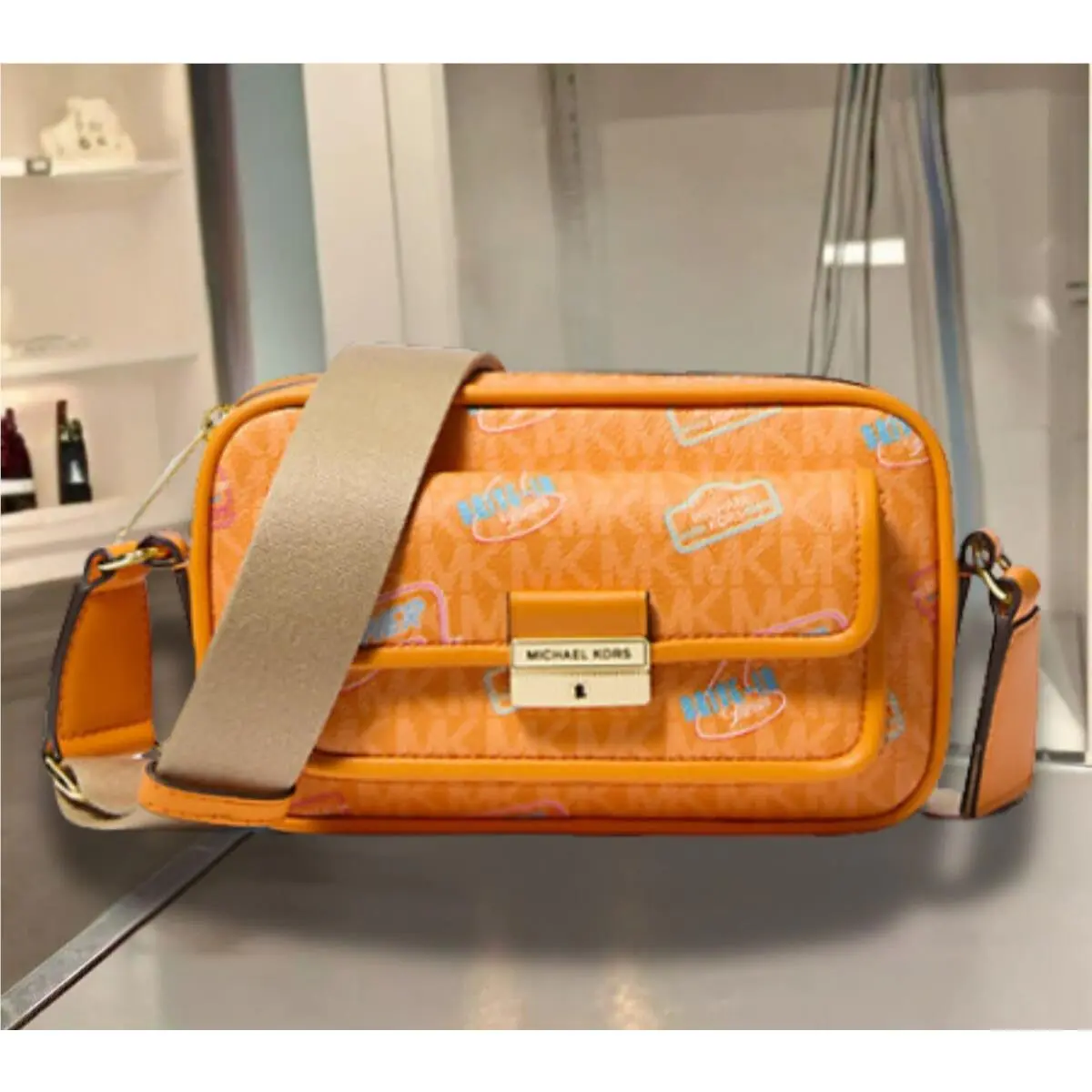 Michael Kors Bradshaw Women XS Embellished Logo Camera Crossbody Bag Variation