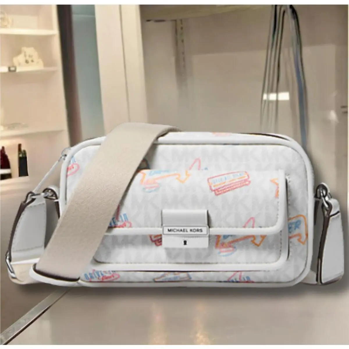 Bradshaw Women XS Embellished Logo Camera Crossbody Bag Variation OPTIC WHITE by Michael Kors