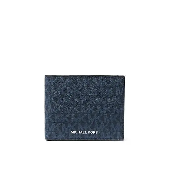 Men`s Cooper Logo Billfold Wallet with Coin Pouch Admiral Blue Signature by Michael Kors