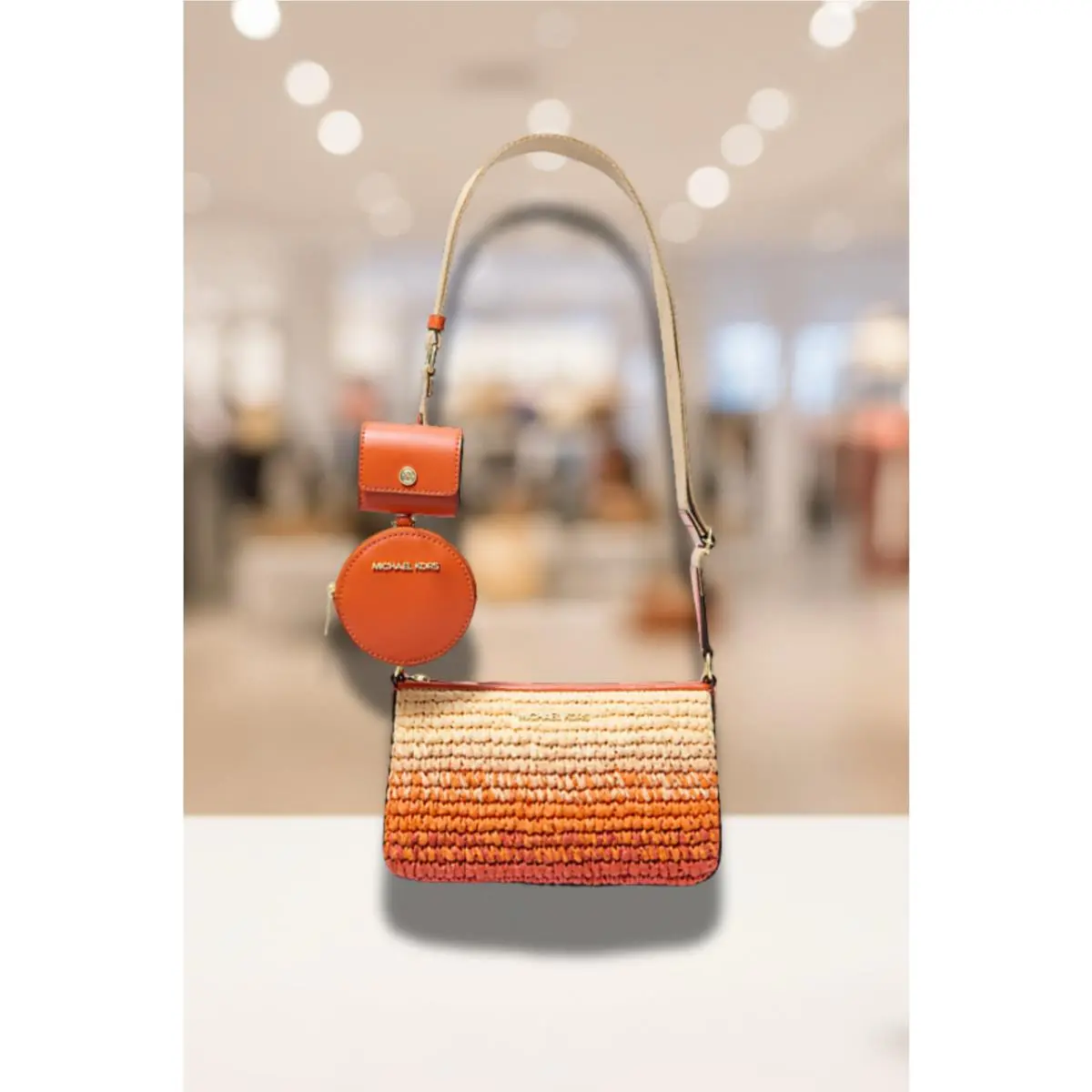 Michael Kors Jet Set Women Small Ombré Straw Crossbody Bag with Airpod Case