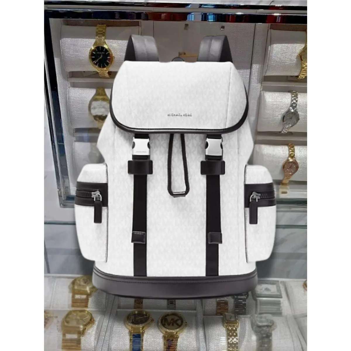 Cooper Men Women MK Signature Shoulder Travel Hiking Backpack Bag BRIGHT WHTIE by Michael Kors