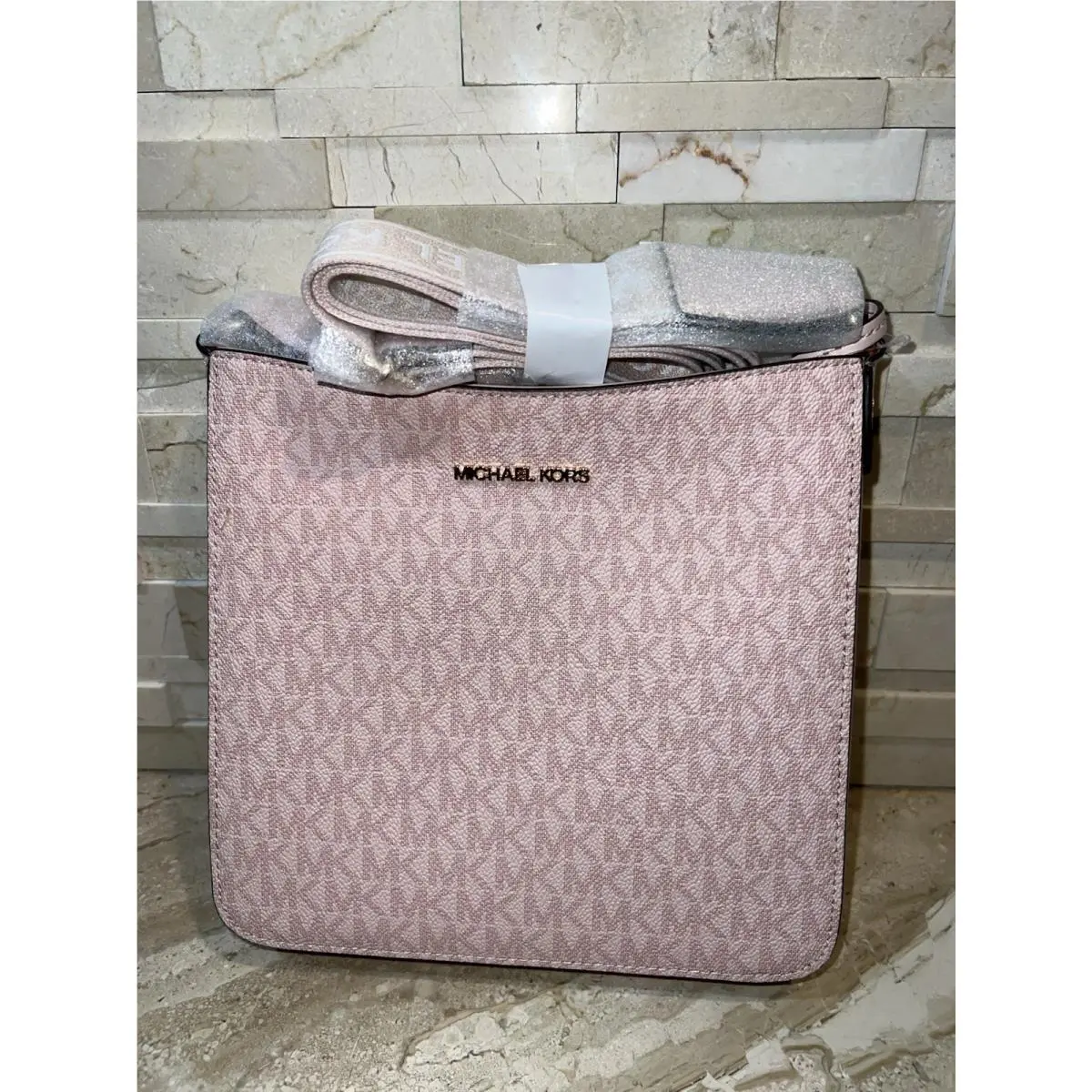 Michael Kors Jet Set Small Crossbody Bag MK Logo Pvc Purse Handbag Powder Blush