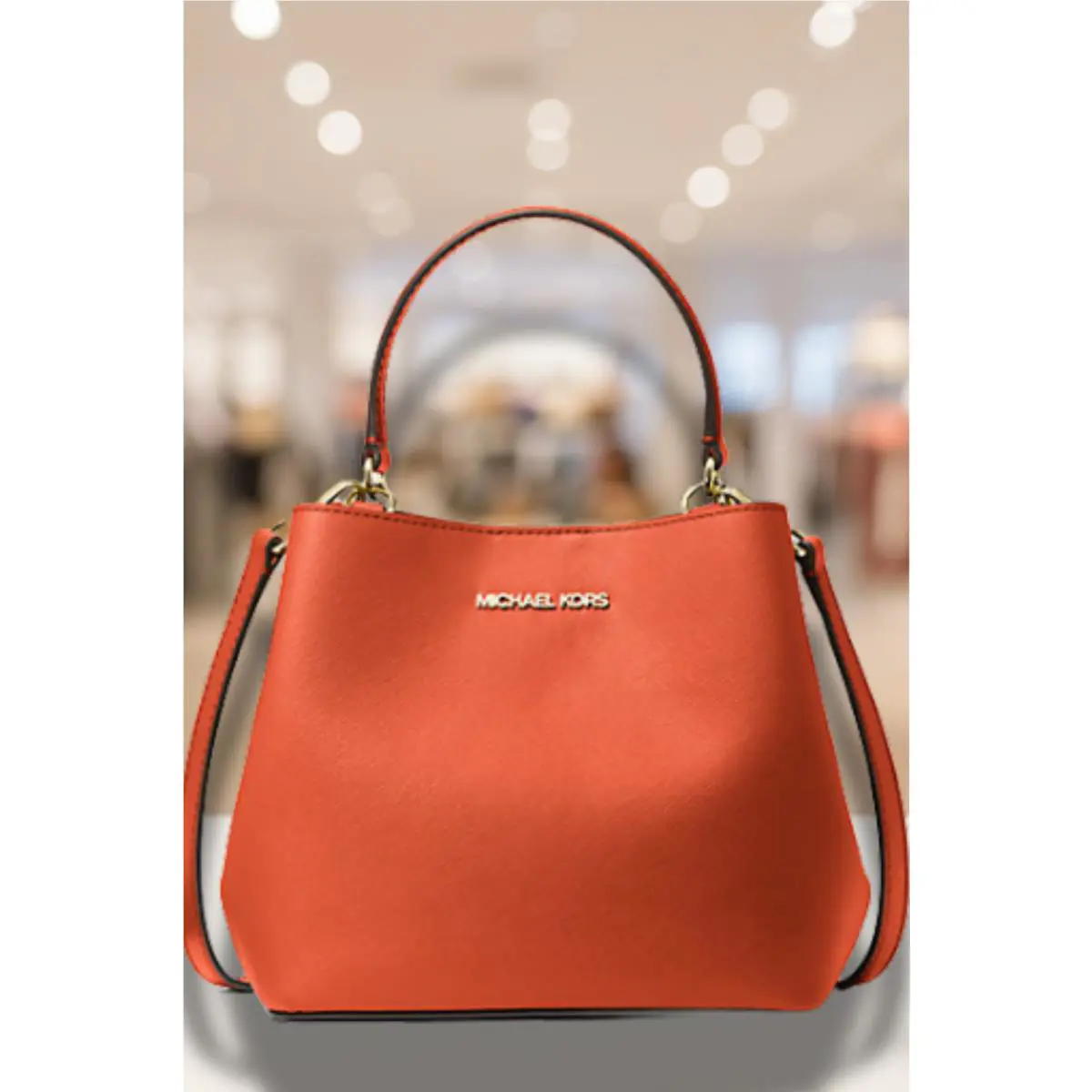 Michael Kors Women Pratt Small Zip Pocket Bucket Shoulder Messenger Bag Red Clay