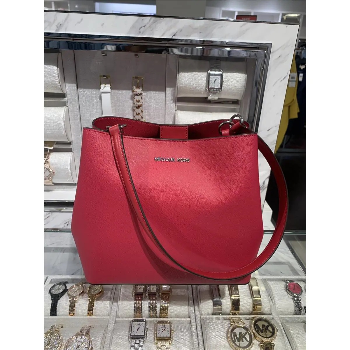 Michael Kors MK Pratt Small Handbag Purse Shoulder Messenger Bag Pink Crossbody