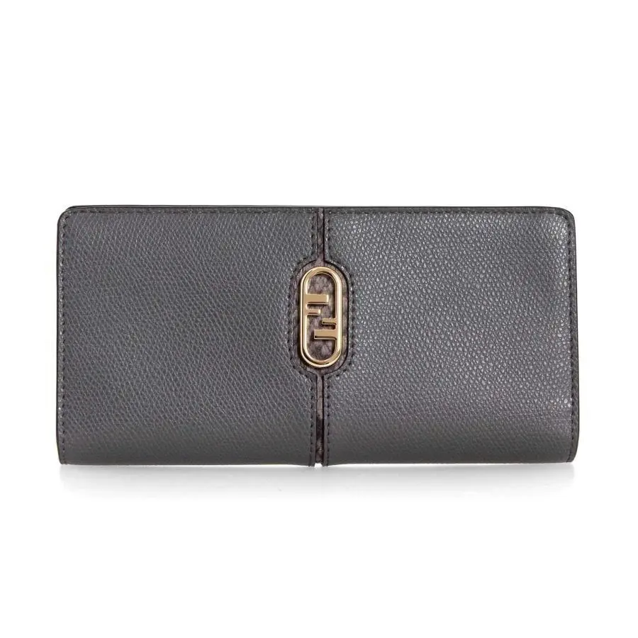 Fendi O`lock Anthracite Gray and Python Print Leather Snap Continental