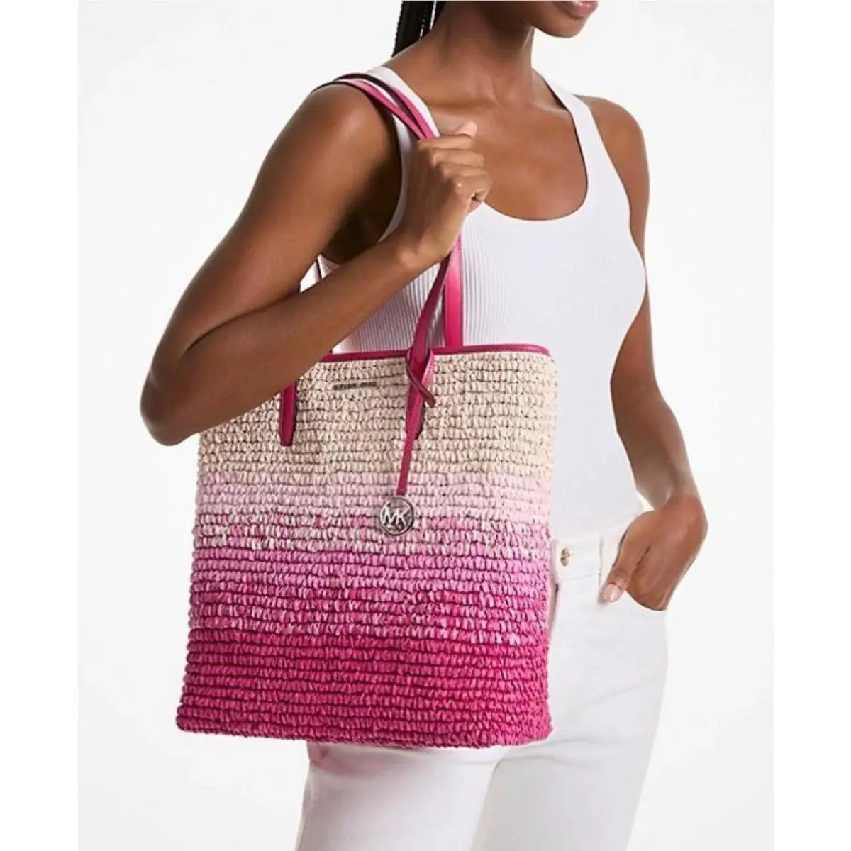 Michael Kors Pratt Large Tote Ombré Straw Shoulder Bag
