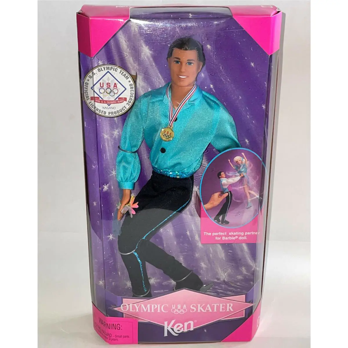 Vintage 1998 Olympic Usa Skater Barbie Ken Doll Skates Spins Mattel Licensed