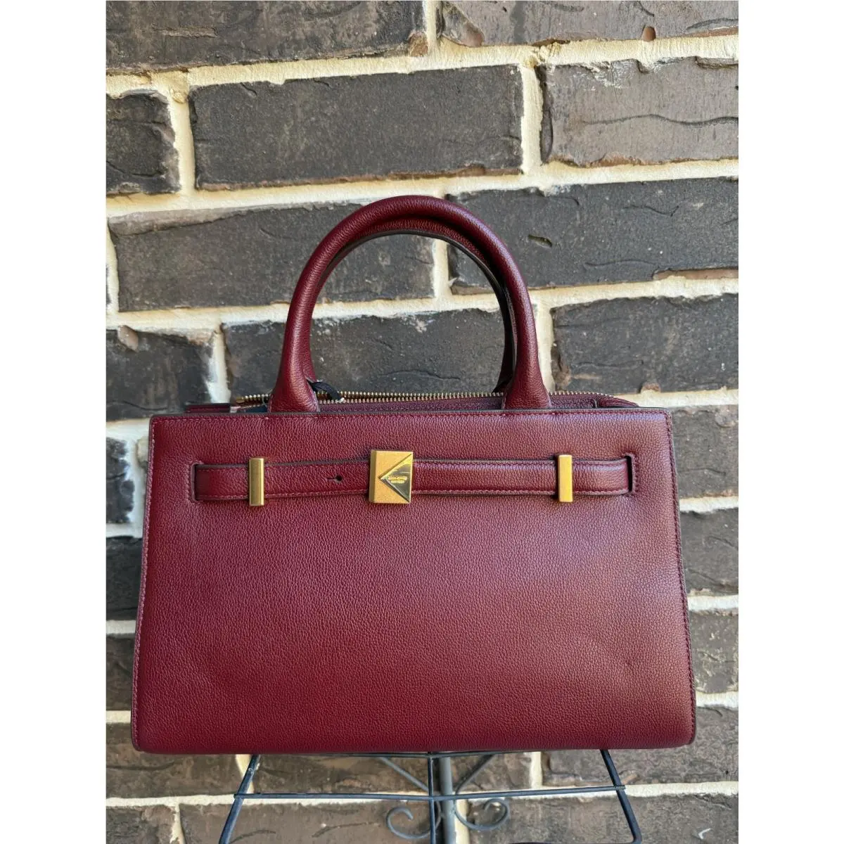 Kate Spade Deco Leather Medium Satchel Cherry Red Burgundy