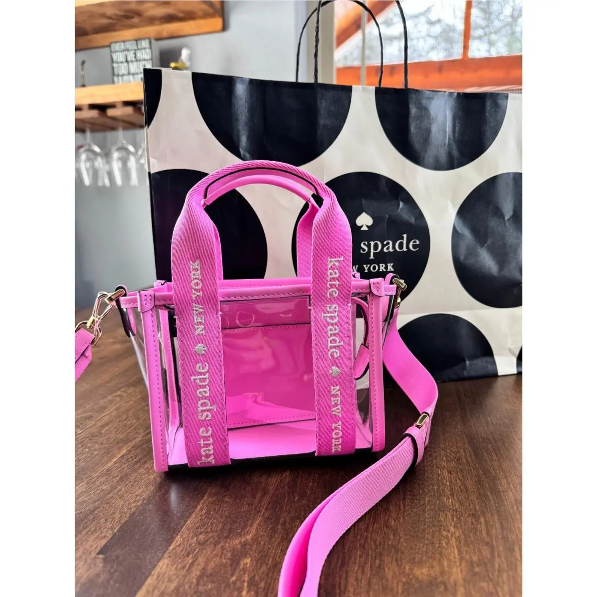 Kate Spade Kip Clear Mini Tote Crossbody See Through Stadium Bag - Surf Pink