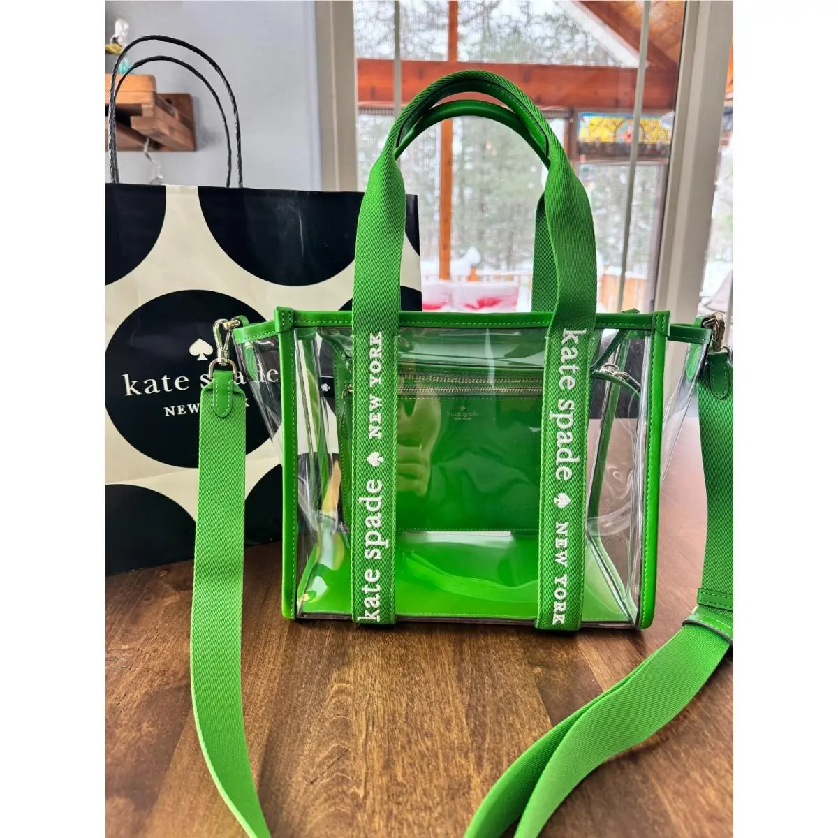 Kip Clear See Through Small Tote Crossbody Stadium Handbag Green by Kate Spade