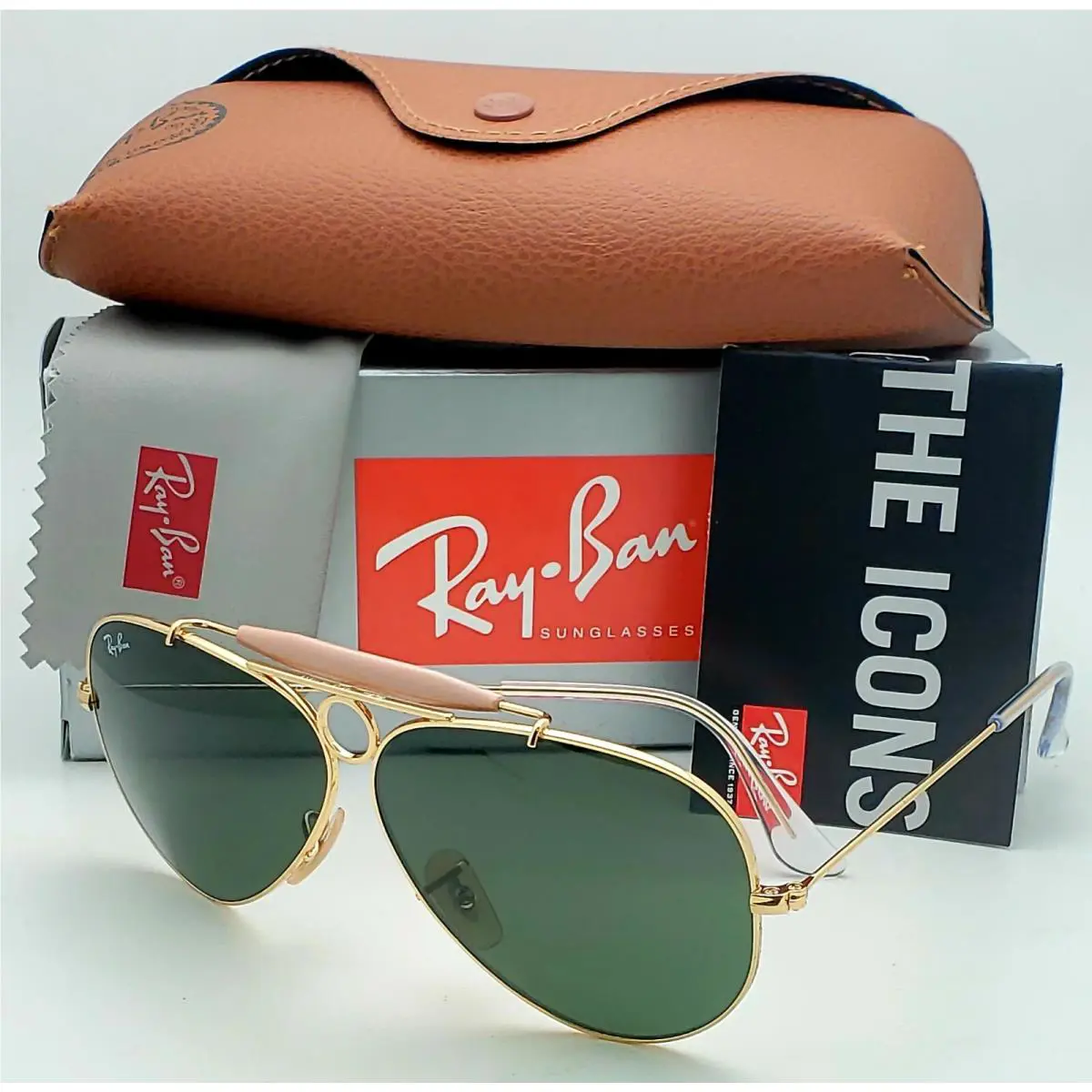 Ray-ban Sunglasses RB 3138 Shooter 001 62-09 Gold Frames G-15 Grey- Green Lenses