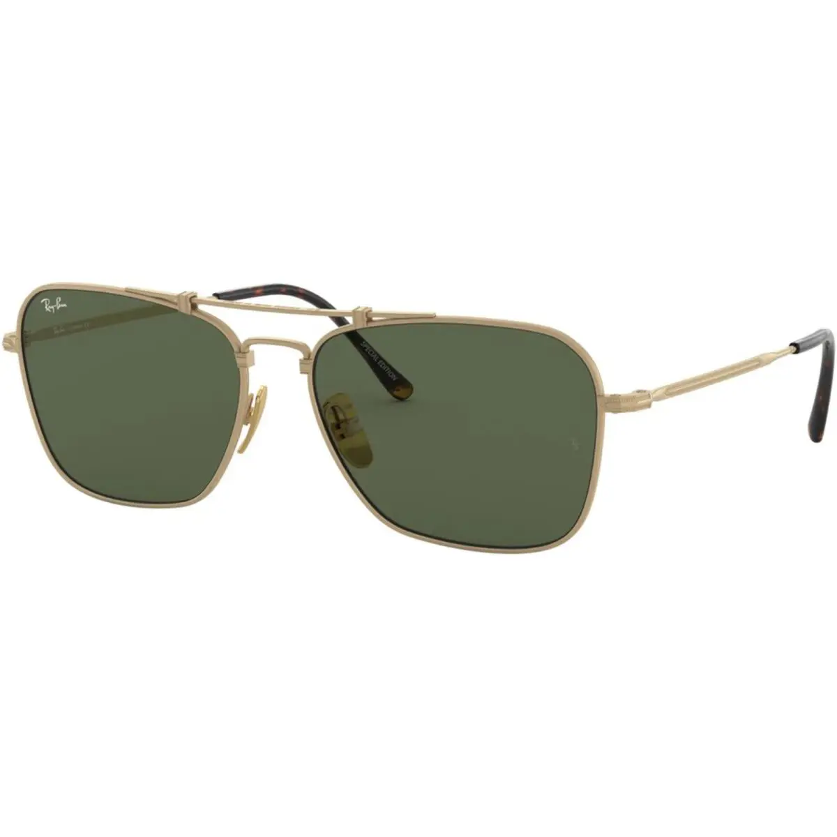 Ray-ban Adult Caravan Titanium Brushed Gold Demigloss/dark Green 58mm Sunglasses - Brushed Gold Demigloss/Dark Green, Frame: Gold, Lens: Green