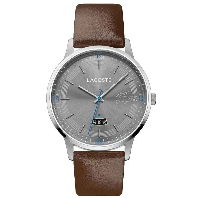 Lacoste Madrid 2011033 Silver Dial Brown Leather Strap 41MM Mens Watch