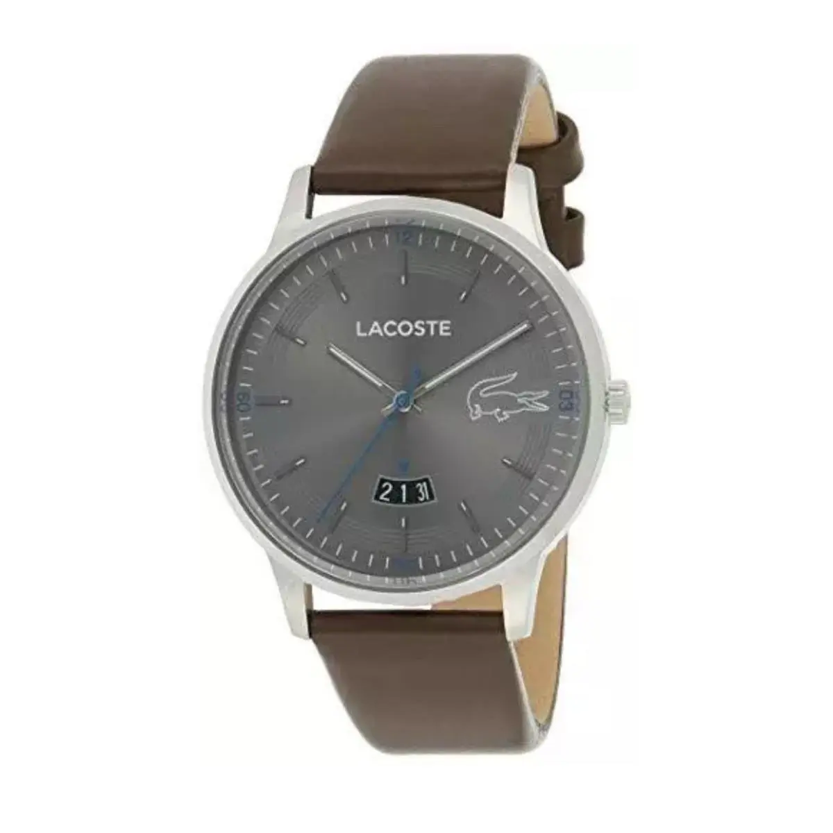 Lacoste Men`s Madrid Brown Leather Strap Gray Dial Watch 2011033 - Dial: Gray, Band: Brown, Bezel: Brown