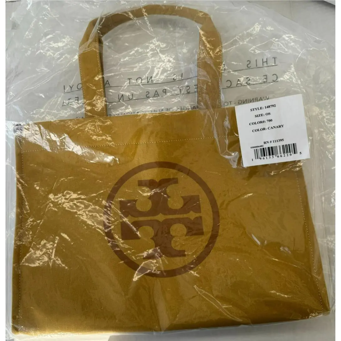 Tory Burch Ella Logo Canvas Tote Bag Canary One Size