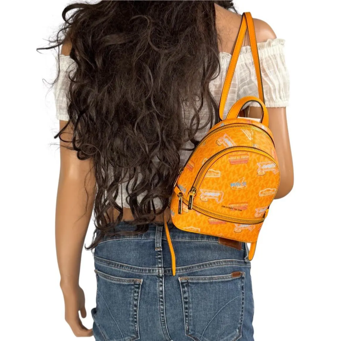 Michael Kors Rhea XS Zip Backpack Crossbody Bag MK Pop Orange Limited Edition