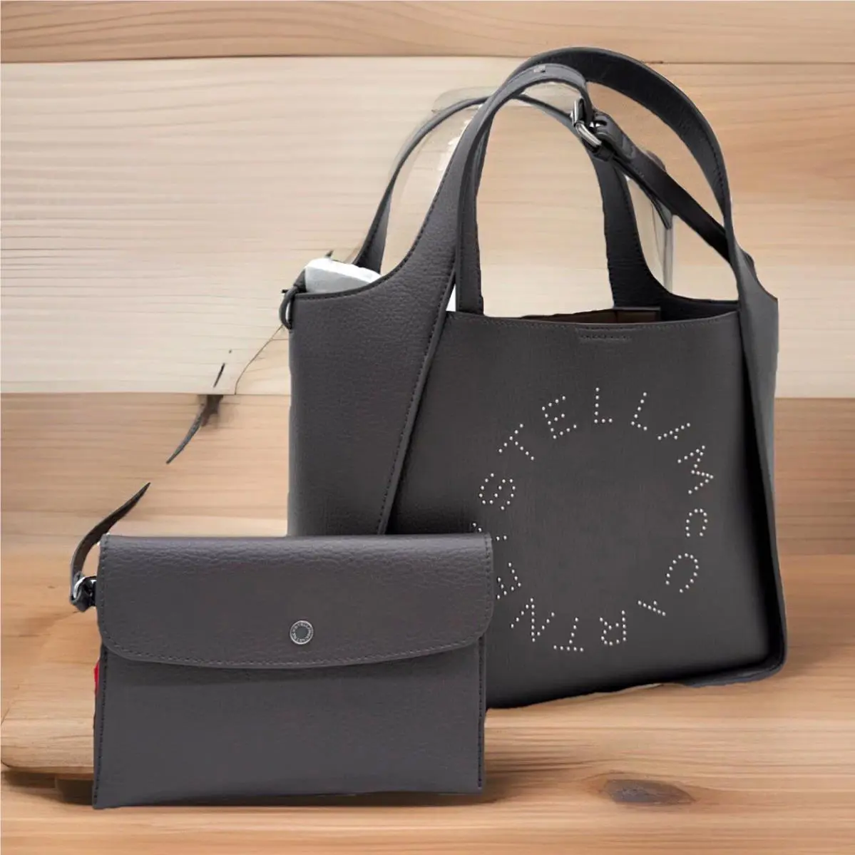 Stella Mccartney Perforated Logo Crossbody Tote Bag In Dark Grey