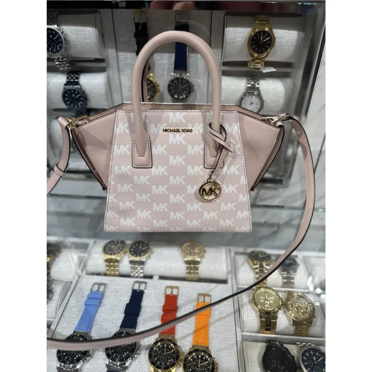 Michael Kors Avril Small Top Zip Satchel Bag Handbag Purse Powder Blush Pink MK