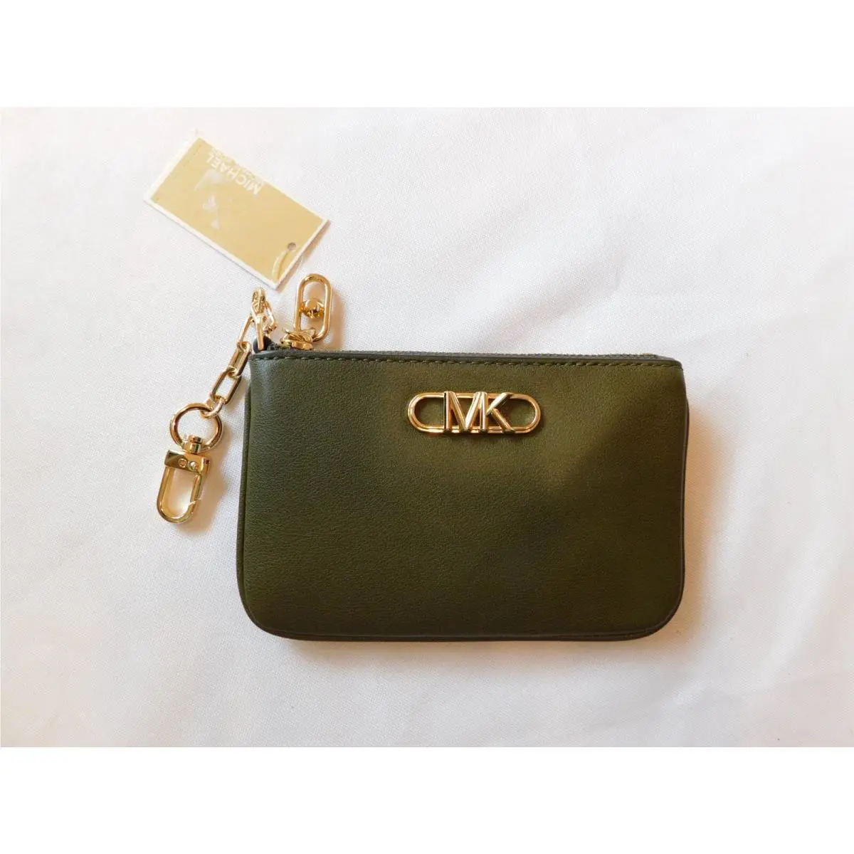 Michael Kors MK Olive Green Parker Sm Key Card Holder Leather SMLS535-0004