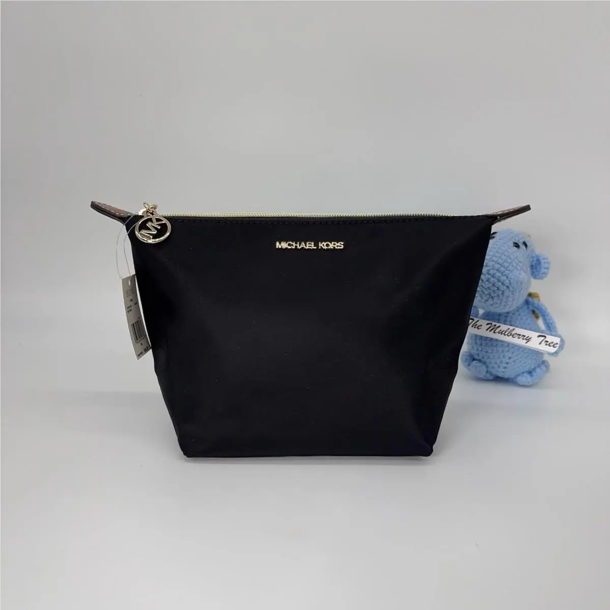 MK Travel Md Pouch Black Gold Makeup Cosmetic Clutch Bag Zip by Michael Kors
