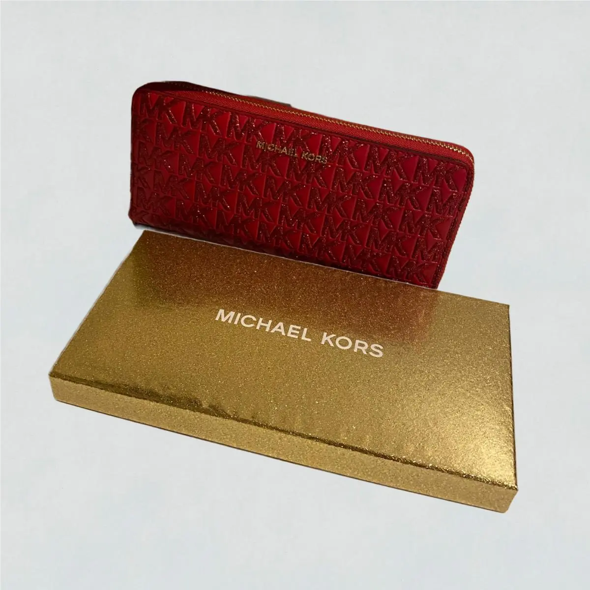 Michael Kors Signature Jet Set Travel Continental Wristlet Wallet Crimson Red