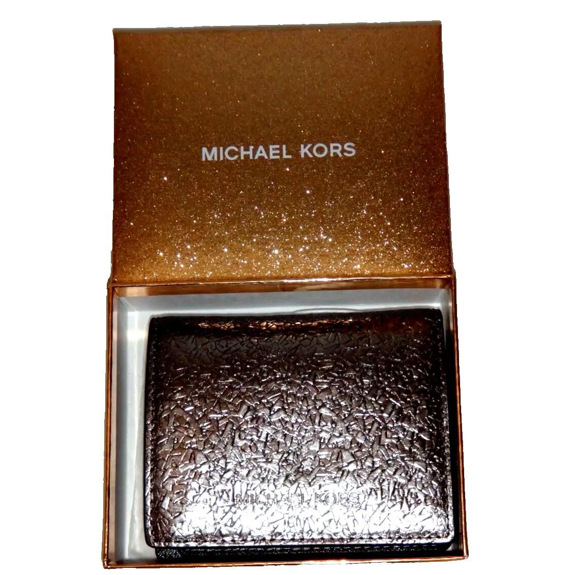 Michael Kors Women MK Silver Embossed Leather Wallet Flap Card Holder 34H7MF6F8M
