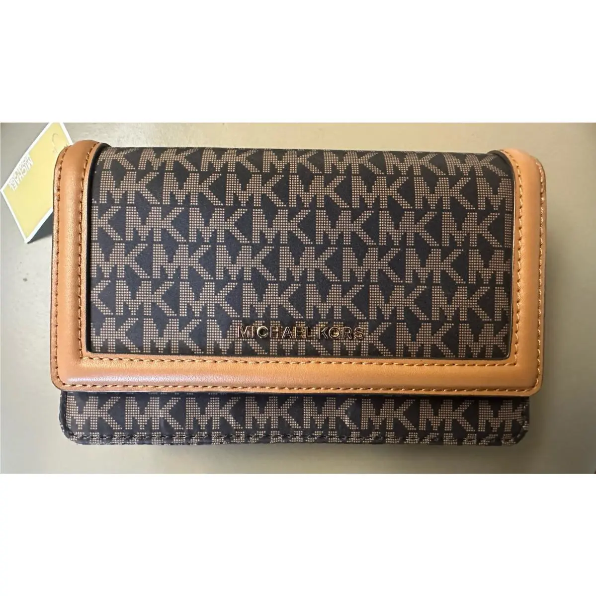 Michael Kors Signature Logo Acorn Leather Flap Bifold Wallet Brown