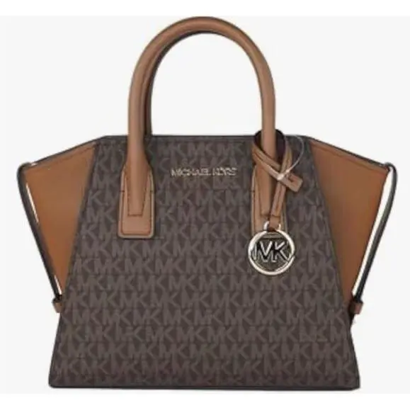 Michael Kors Avril Small Logo Top-zip Satchel-brown B09DMJ5WLF