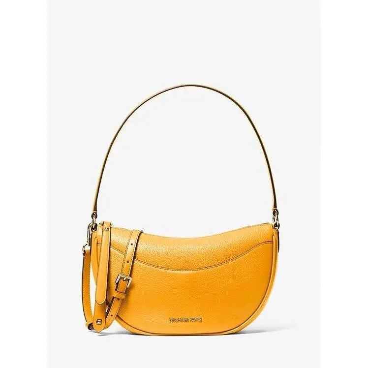 Michael Kors Dover Medium Pebbled Leather Half Moon Crossbody Bag Golden Rod