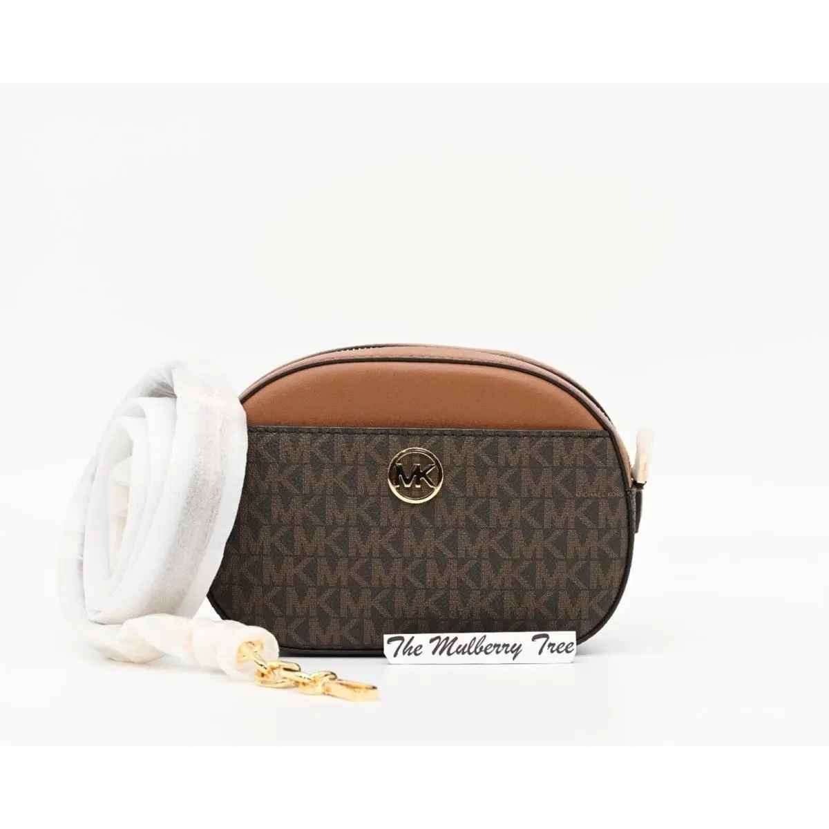 Michael Kors Jet Set Glam Small Logo Canvas Oval Crossbody Bag Front Pocket