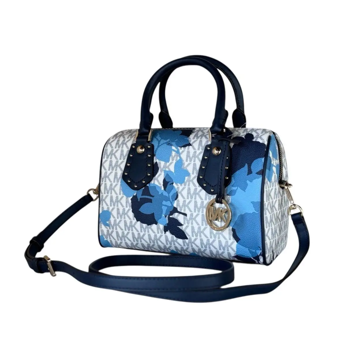 Michael Kors Aria SM Duffle Satchel Shoulder Bag MK Navy Multi