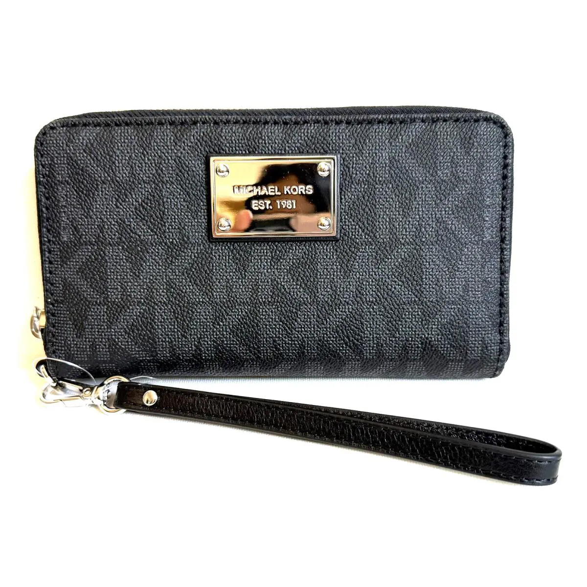 Michael Kors Jet Set Wallet Wristlet Black Signature 6 Credit Card ID Window
