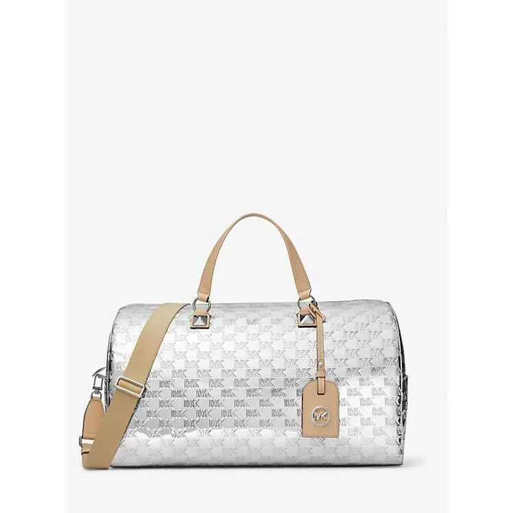 Michael Kors Grayson Extra-large Logo Embossed Silver Patent Weekender Bag