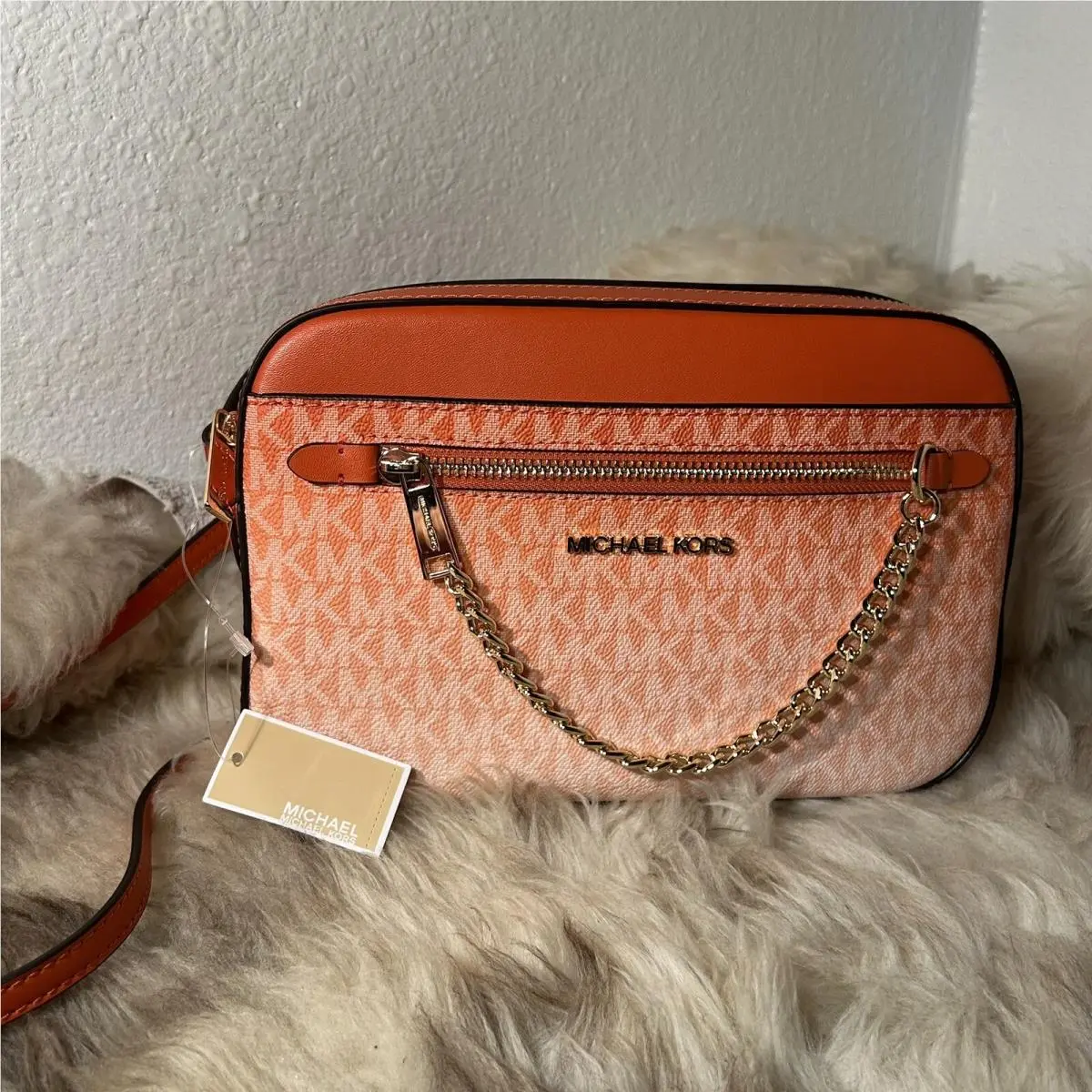 Michael Kors Lg East West Zip Chain Crossbody - Red Clay