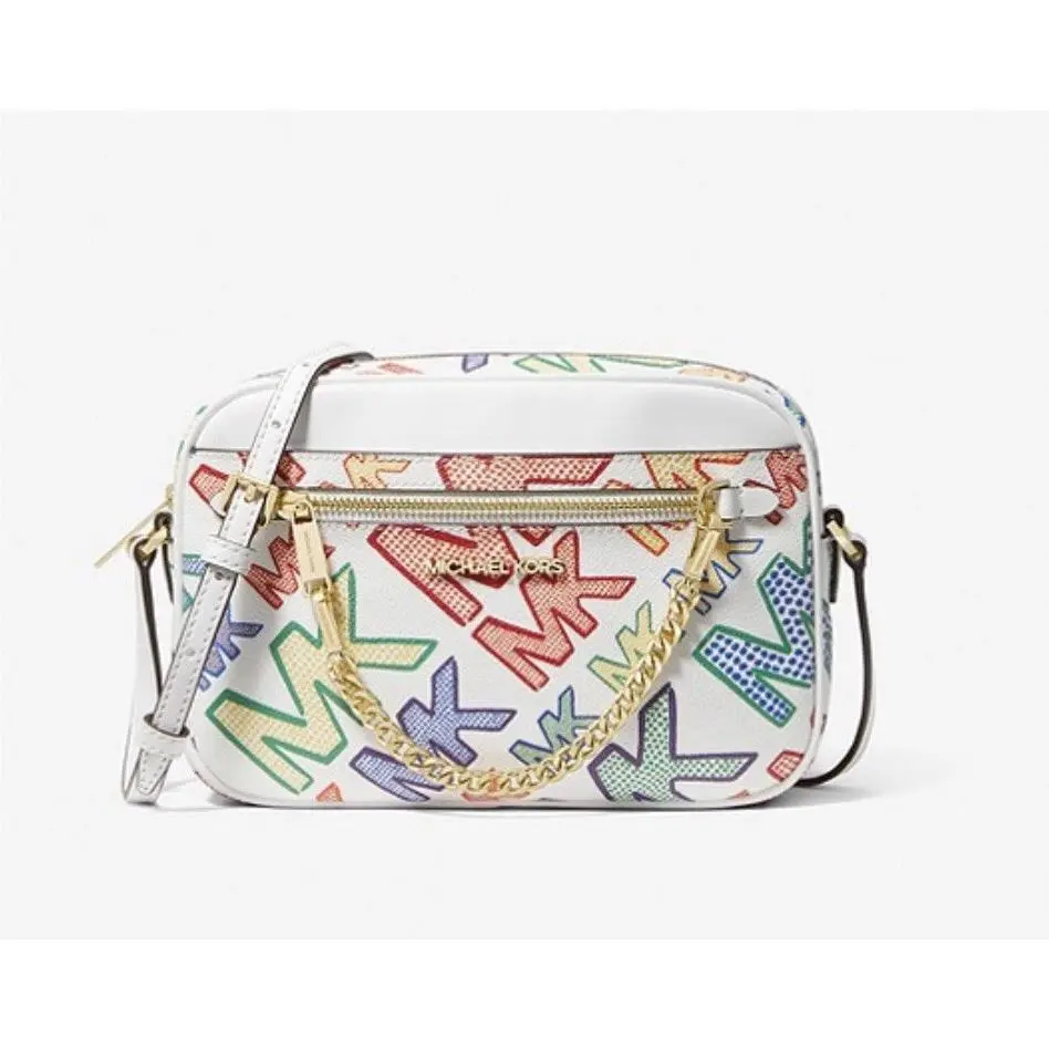 Michael Kors Pride Jet Set Large Logocrossbody Bag Bright White