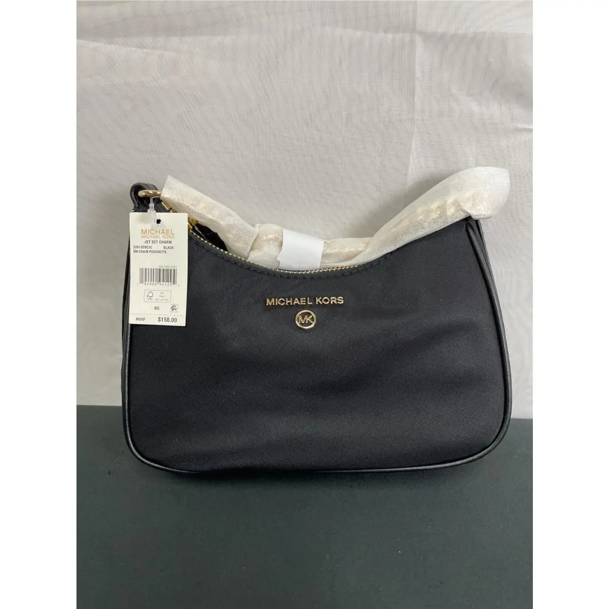 Michael Kors Womens Black Jet Set Charm Chain Strap Zipper Shoulder Bag