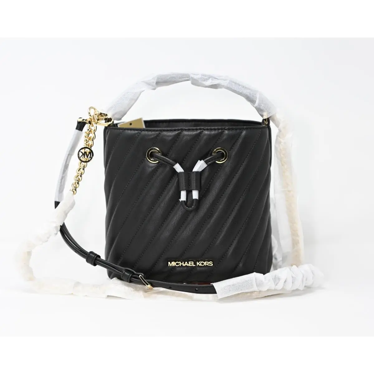 Michael Kors Suri Small Quilted Bucket Crossbody Bag Black/gold Org