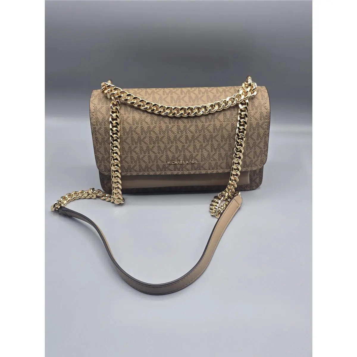 Michael Kors Claire Signature MK Large Chain Shoulder Bag Husk
