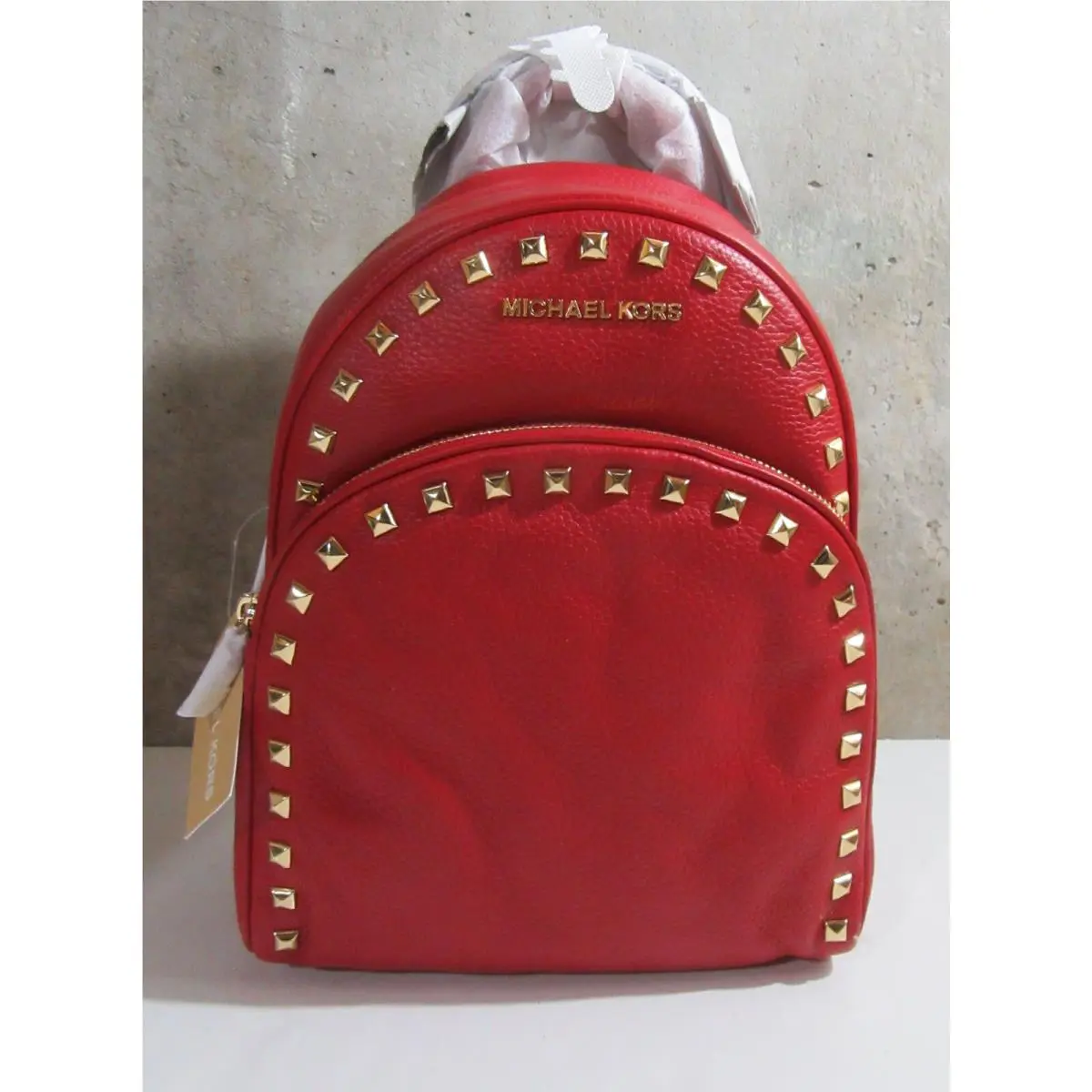 Michael Kors Abbey Leather Medium Studded Backpack Red
